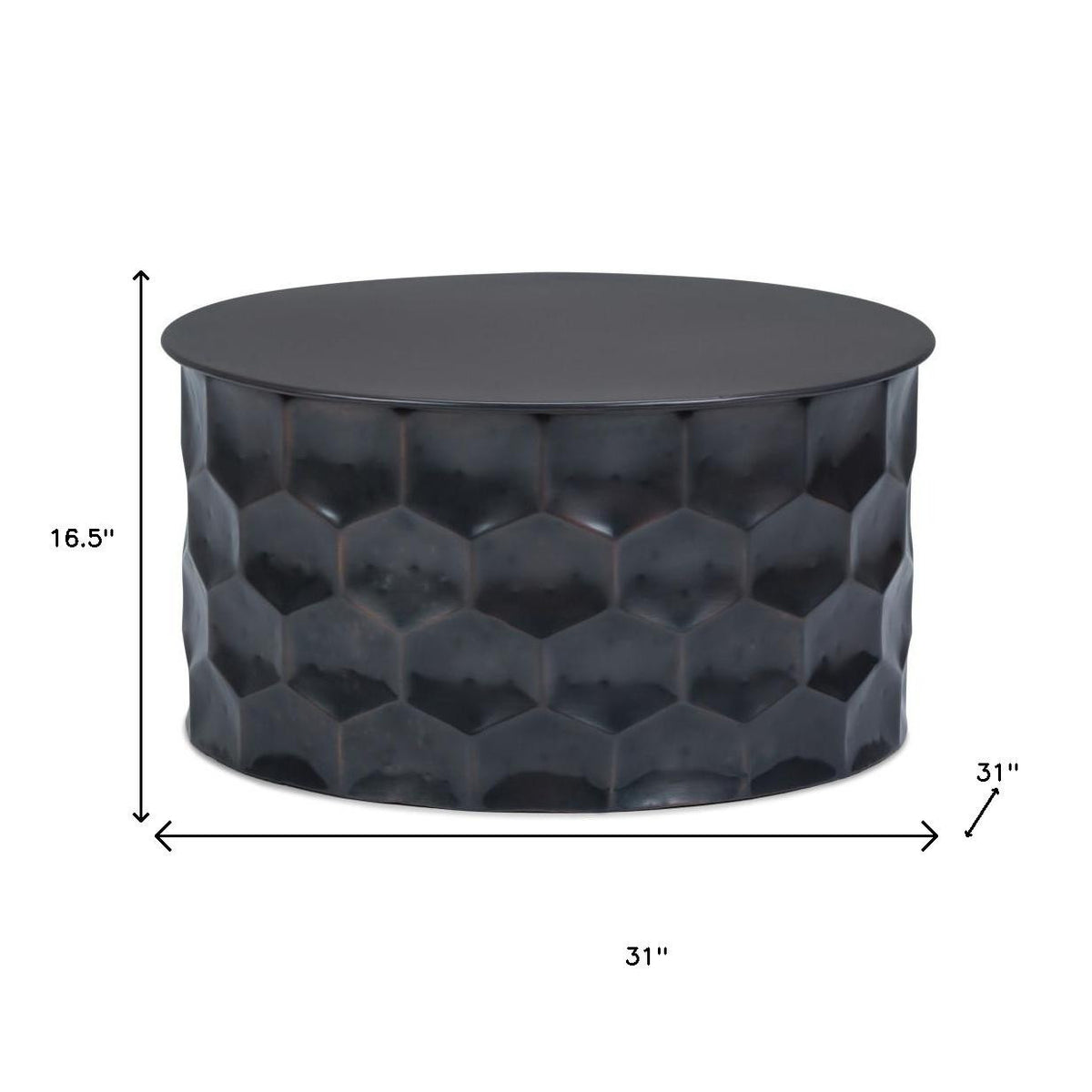 17" Antiqued Bronze Metal Round Drum End Table