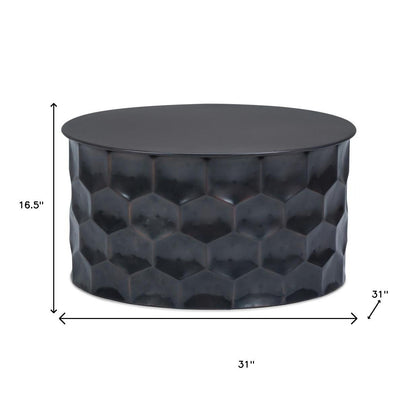 17" Antiqued Bronze Metal Round Drum End Table