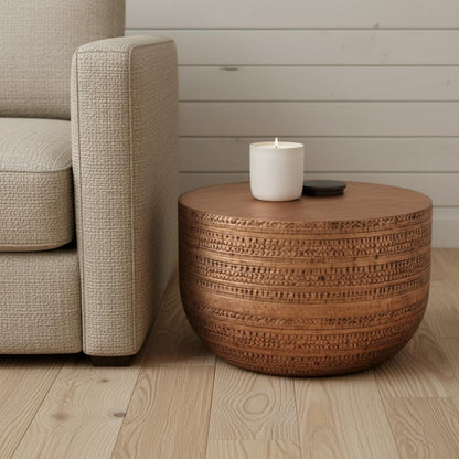 18" Copper Metal Round Drum End Table