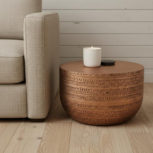 18" Copper Metal Round Drum End Table