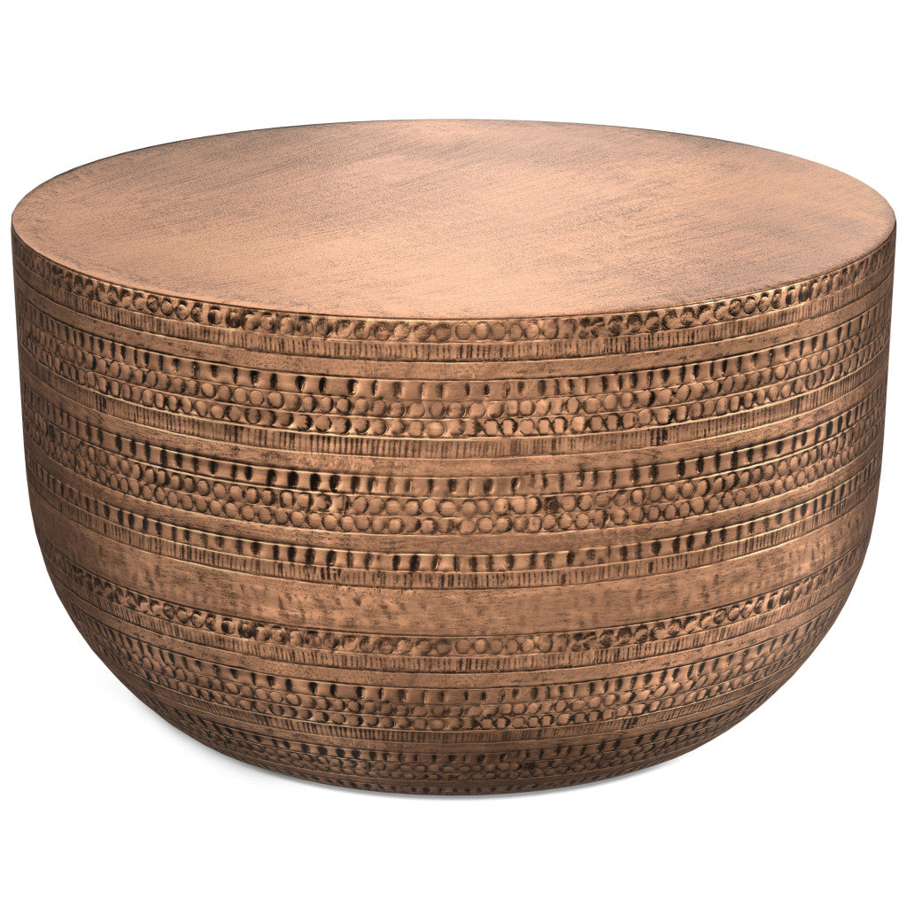18" Copper Metal Round Drum End Table