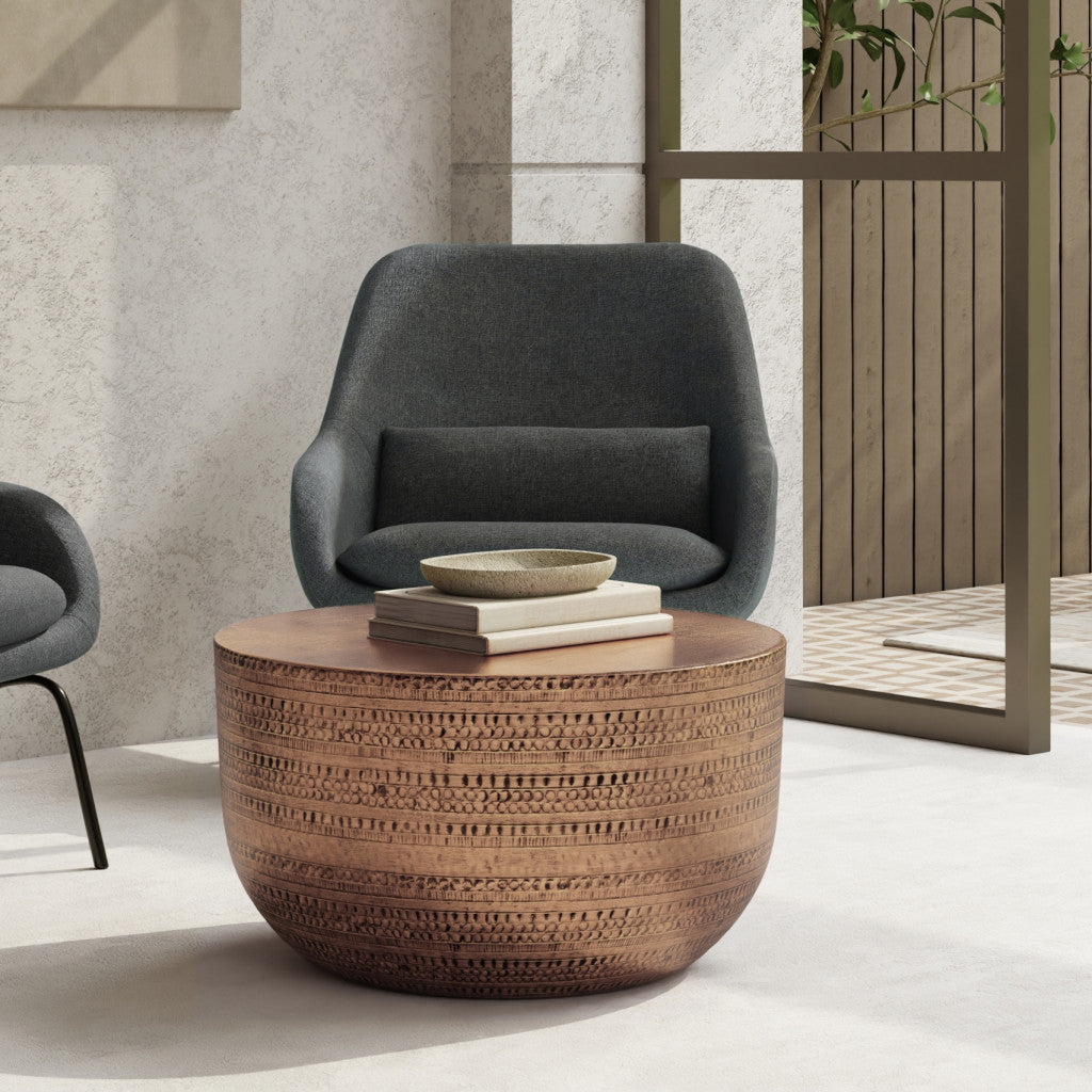 18" Copper Metal Round Drum End Table