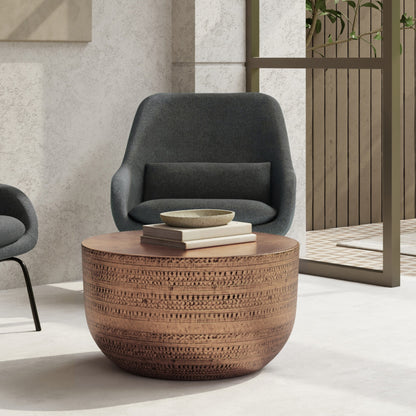 18" Copper Metal Round Drum End Table