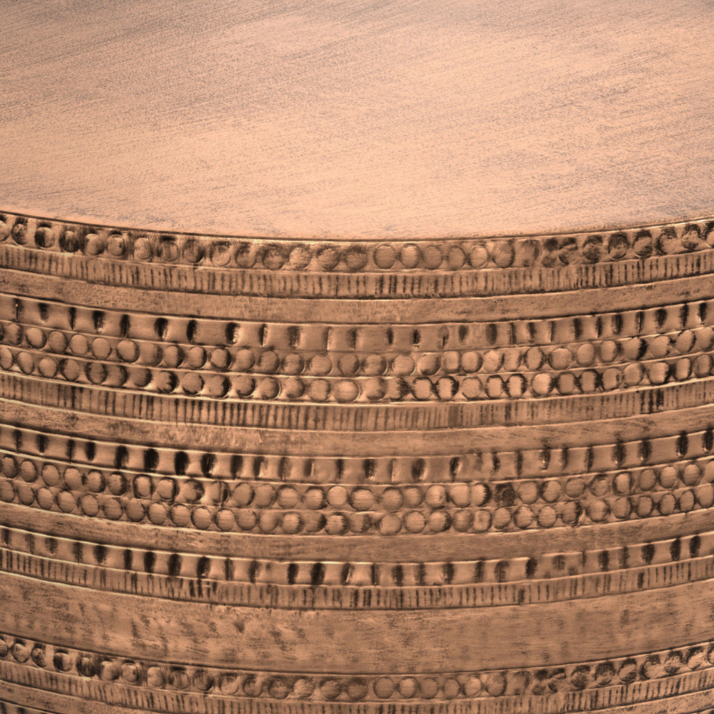 18" Copper Metal Round Drum End Table