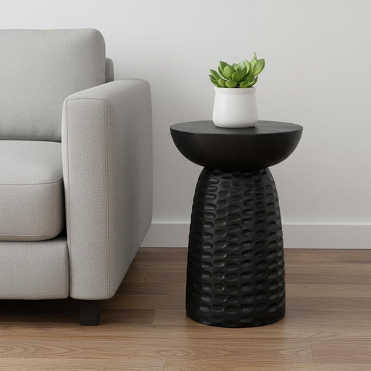 18" Black Solid Wood Round End Table