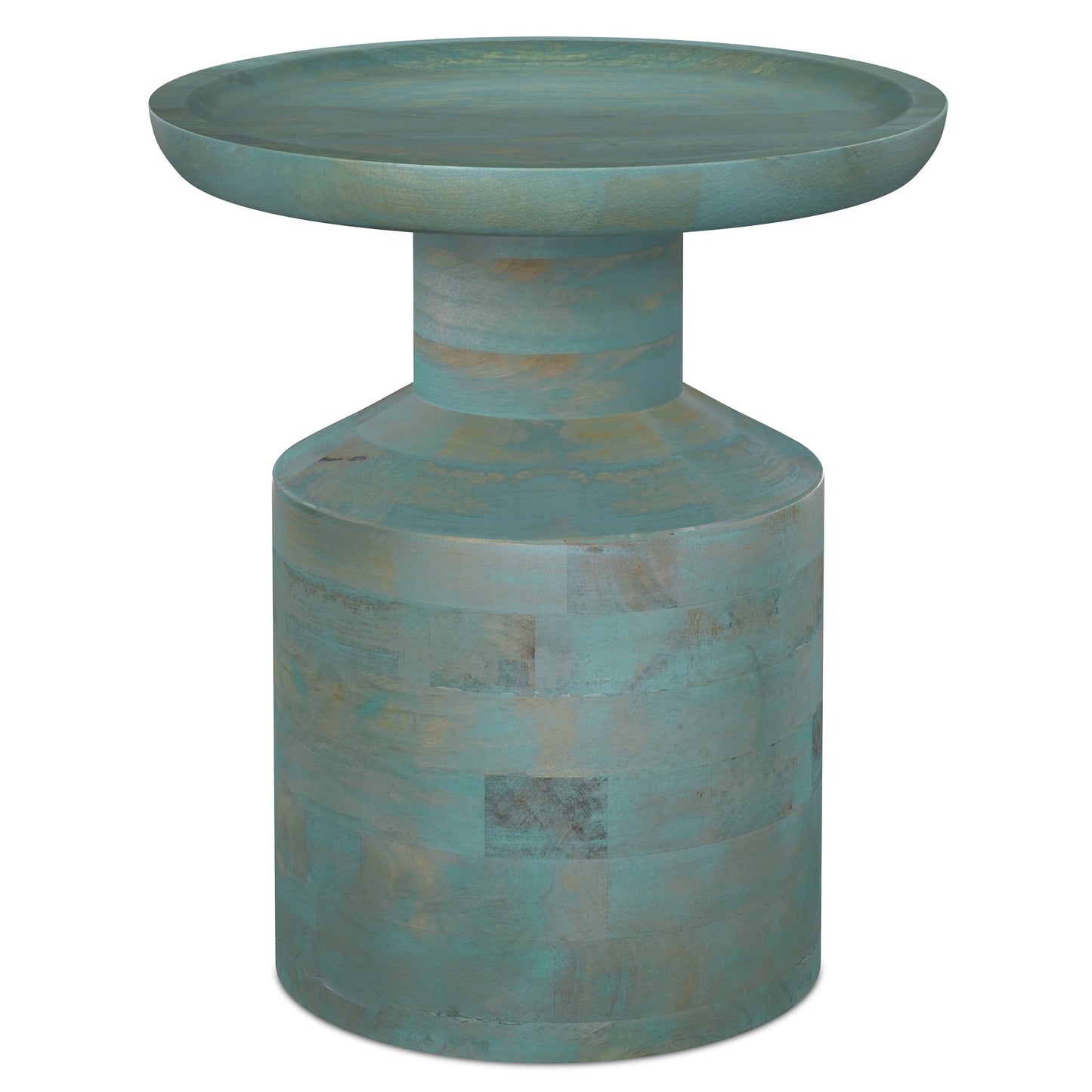 18" Teal Blue Solid Wood Round End Table
