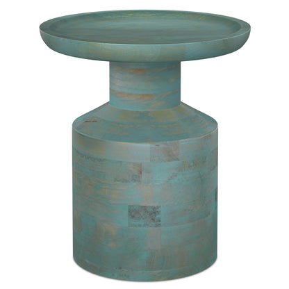 18" Teal Blue Solid Wood Round End Table