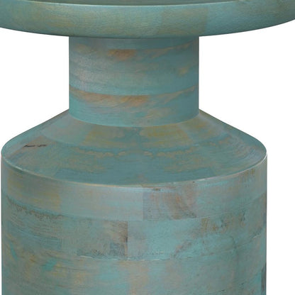 18" Teal Blue Solid Wood Round End Table