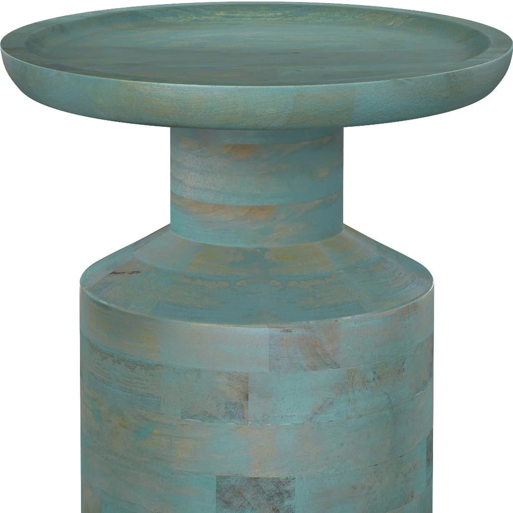 18" Teal Blue Solid Wood Round End Table