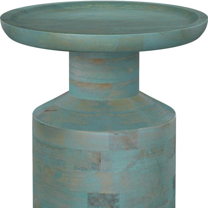 18" Teal Blue Solid Wood Round End Table