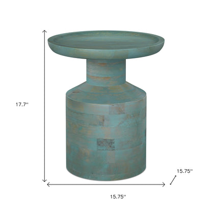 18" Teal Blue Solid Wood Round End Table