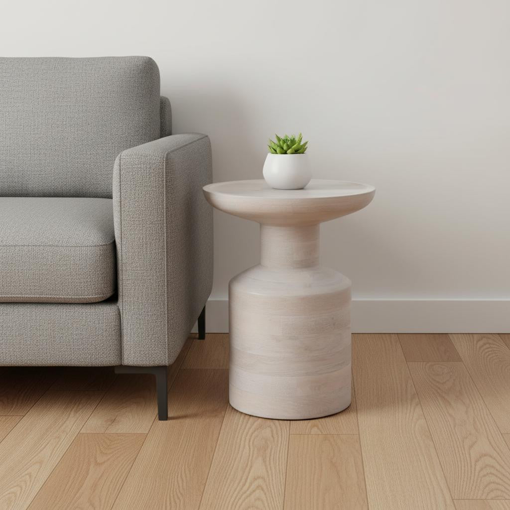 18" White Solid Wood Round End Table