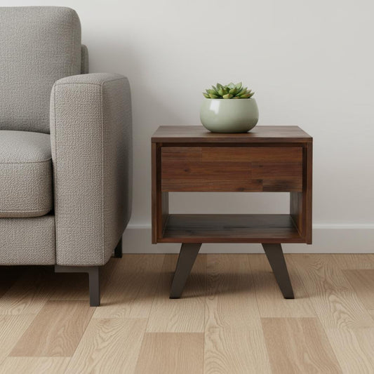 22" Brown Metal Square End Table