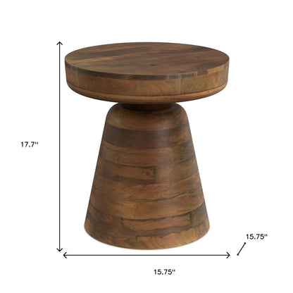 18" Brown Solid Wood Round End Table