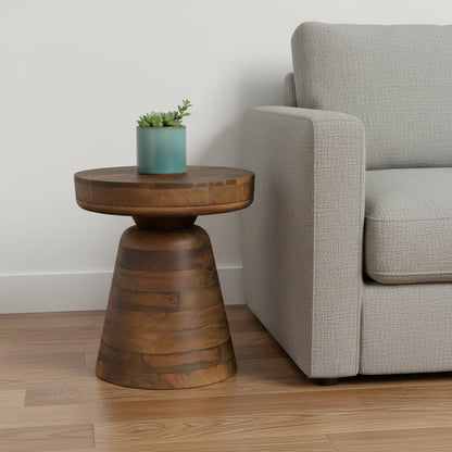 18" Brown Solid Wood Round End Table