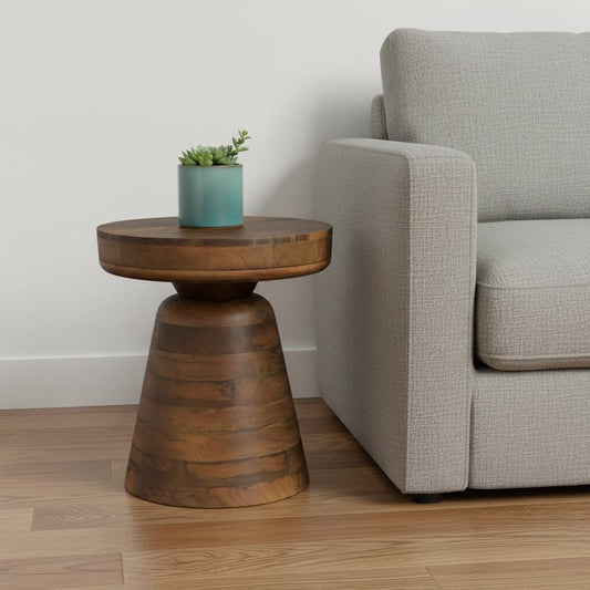 18" Brown Solid Wood Round End Table