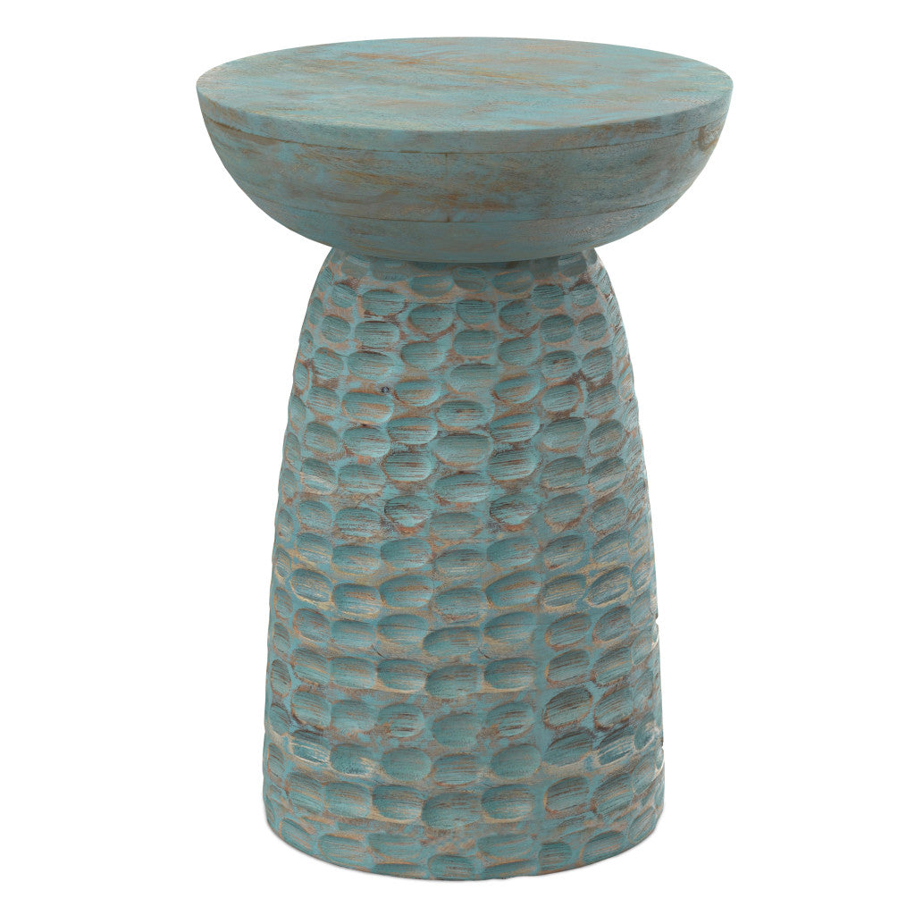 18" Teal Blue Solid Wood Round End Table
