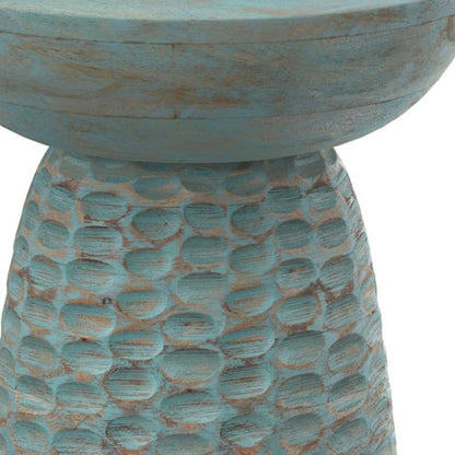 18" Teal Blue Solid Wood Round End Table