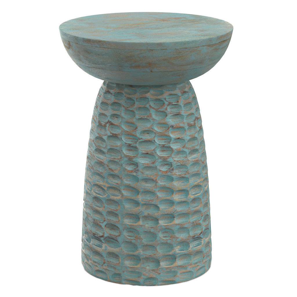18" Teal Blue Solid Wood Round End Table