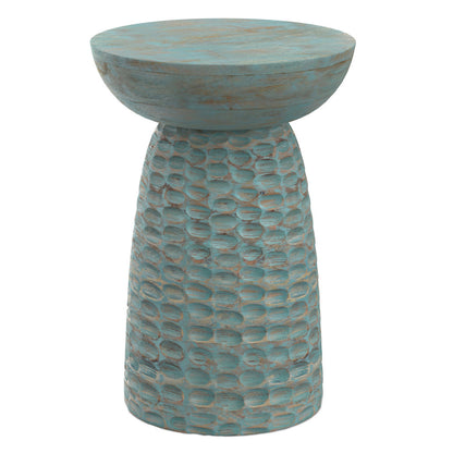 18" Teal Blue Solid Wood Round End Table