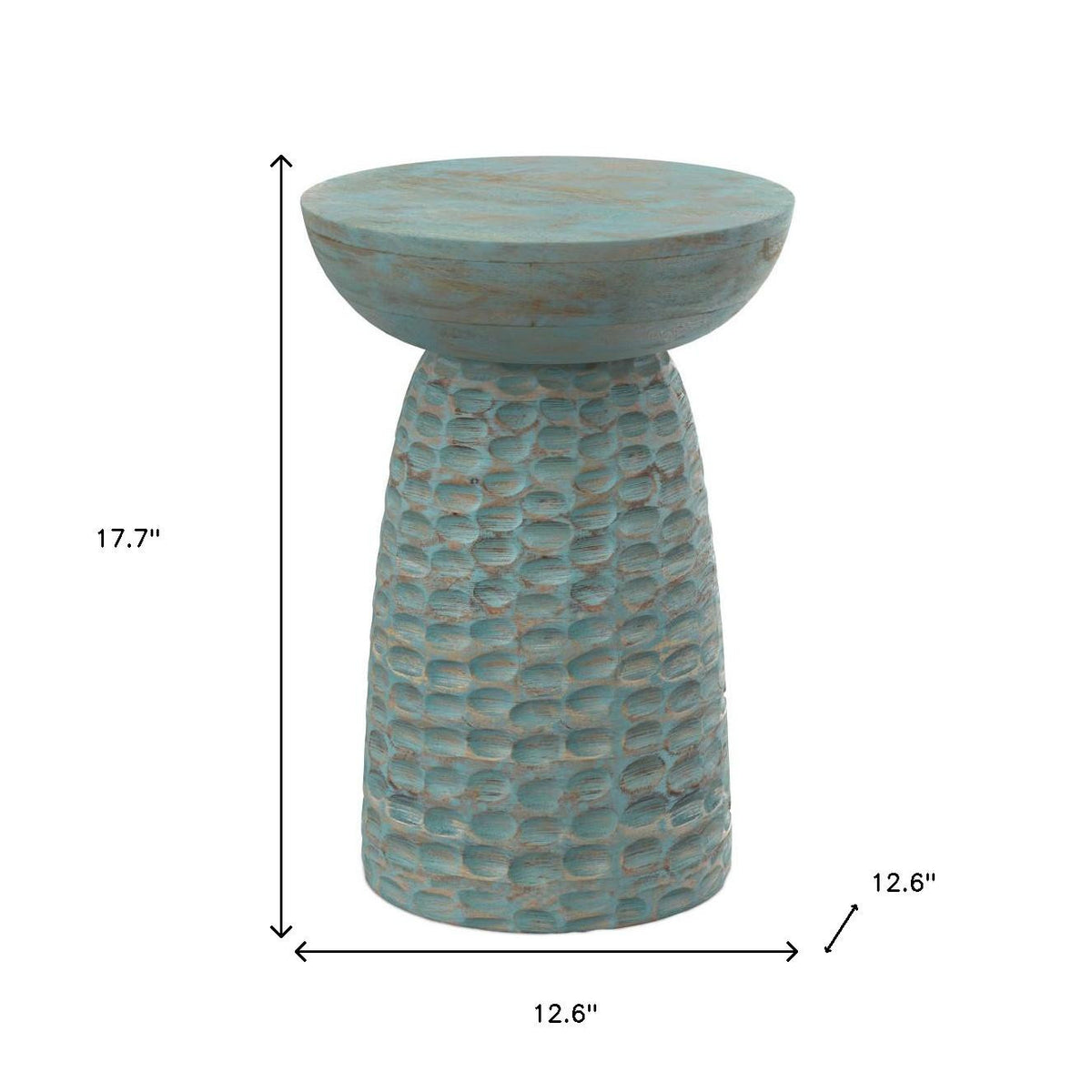 18" Teal Blue Solid Wood Round End Table