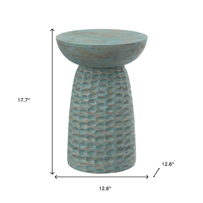 18" Teal Blue Solid Wood Round End Table