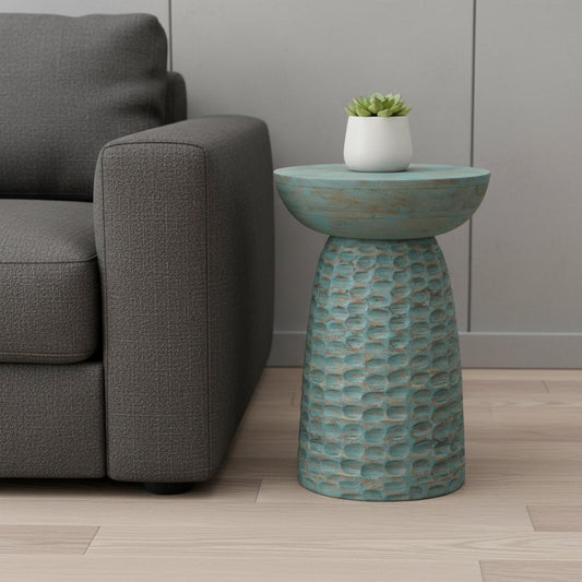 18" Teal Blue Solid Wood Round End Table