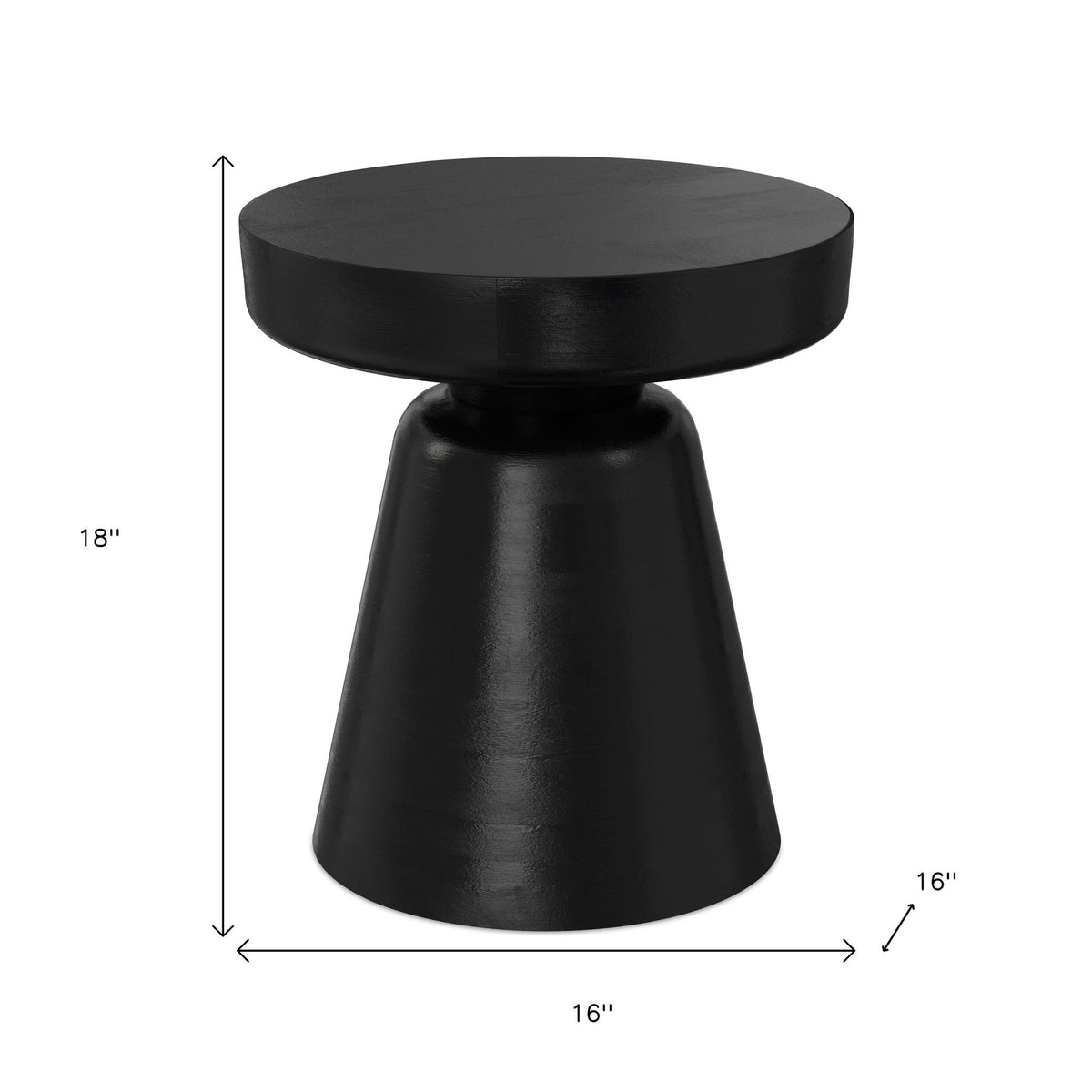 18" Black Solid Wood Round End Table