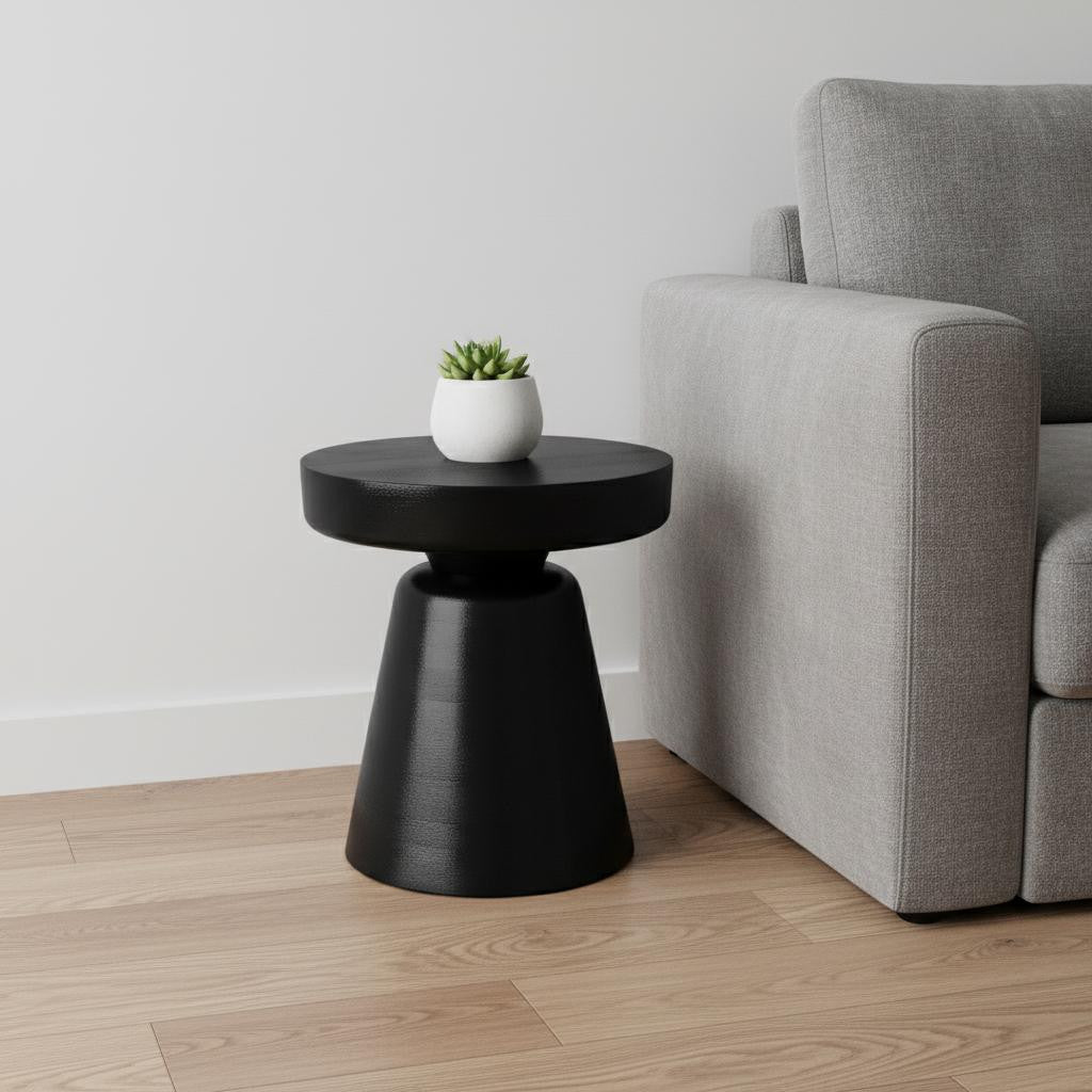 18" Black Solid Wood Round End Table