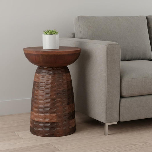 18" Brown Solid Wood Round End Table