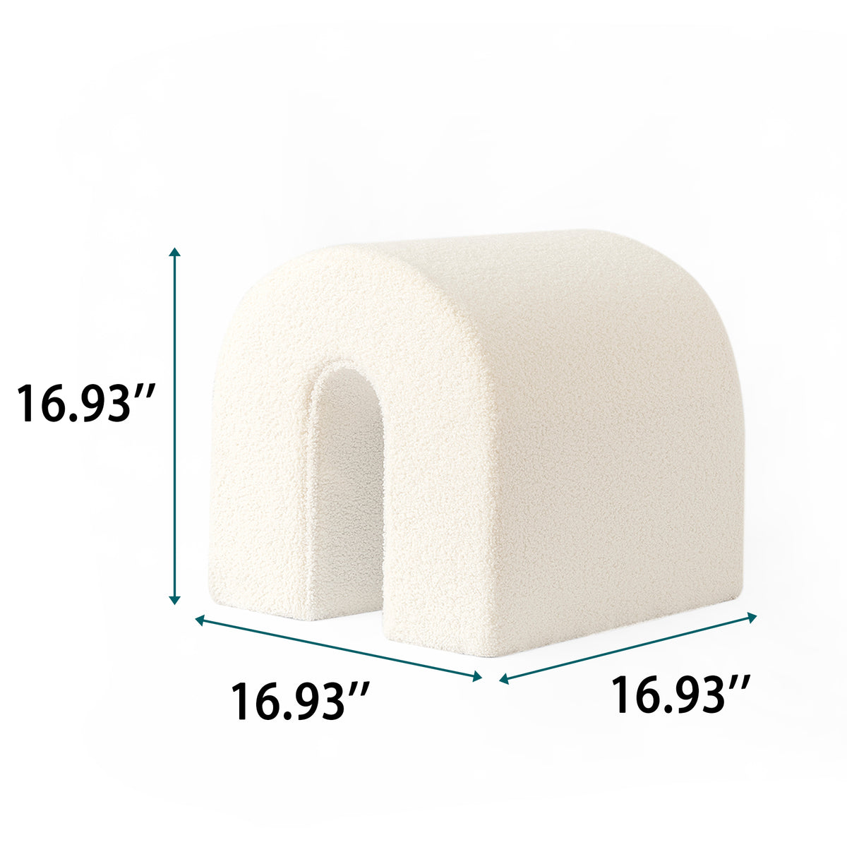 17" White Boucle Oval Footstool Ottoman