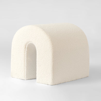 17" White Boucle Oval Footstool Ottoman