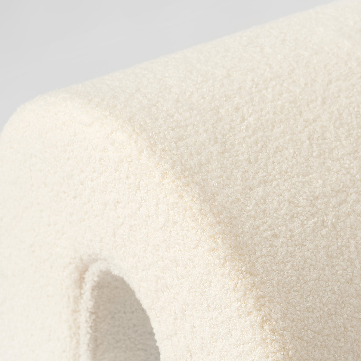 17" White Boucle Oval Footstool Ottoman