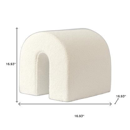 17" White Boucle Oval Footstool Ottoman