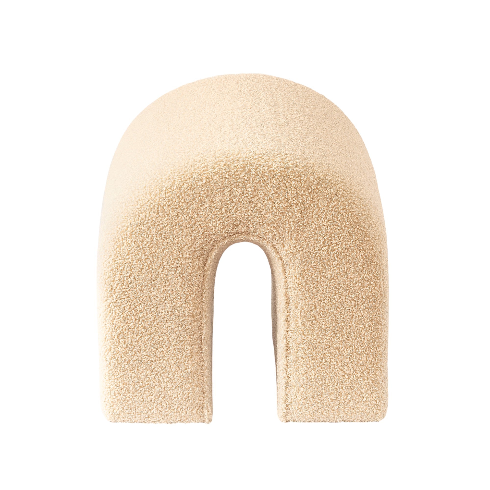 17" Beige Boucle Oval Footstool Ottoman