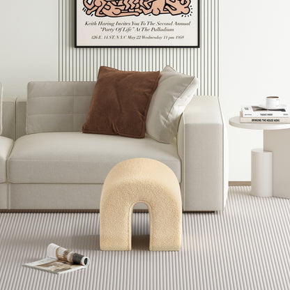 17" Beige Boucle Oval Footstool Ottoman