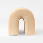 17" Beige Boucle Oval Footstool Ottoman