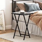 20" Silver and Black Mirrored Glass Faux Crystal And Metal Folding Tray Table