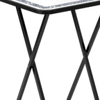 20" Silver and Black Mirrored Glass Faux Crystal And Metal Folding Tray Table