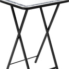 20" Silver and Black Mirrored Glass Faux Crystal And Metal Folding Tray Table