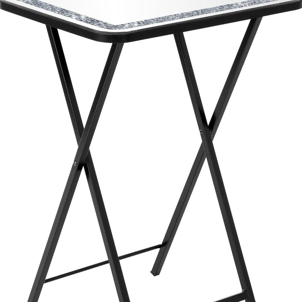 20" Silver and Black Mirrored Glass Faux Crystal And Metal Folding Tray Table