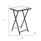 20" Silver and Black Mirrored Glass Faux Crystal And Metal Folding Tray Table