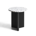 23" White and Black Faux Terrazzo and Wood Round Pedestal End Table