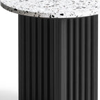 23" White and Black Faux Terrazzo and Wood Round Pedestal End Table