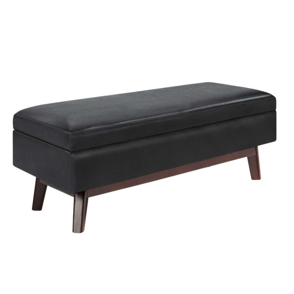 48" Black and Brown Leather Cocktail Ottoman With Storage