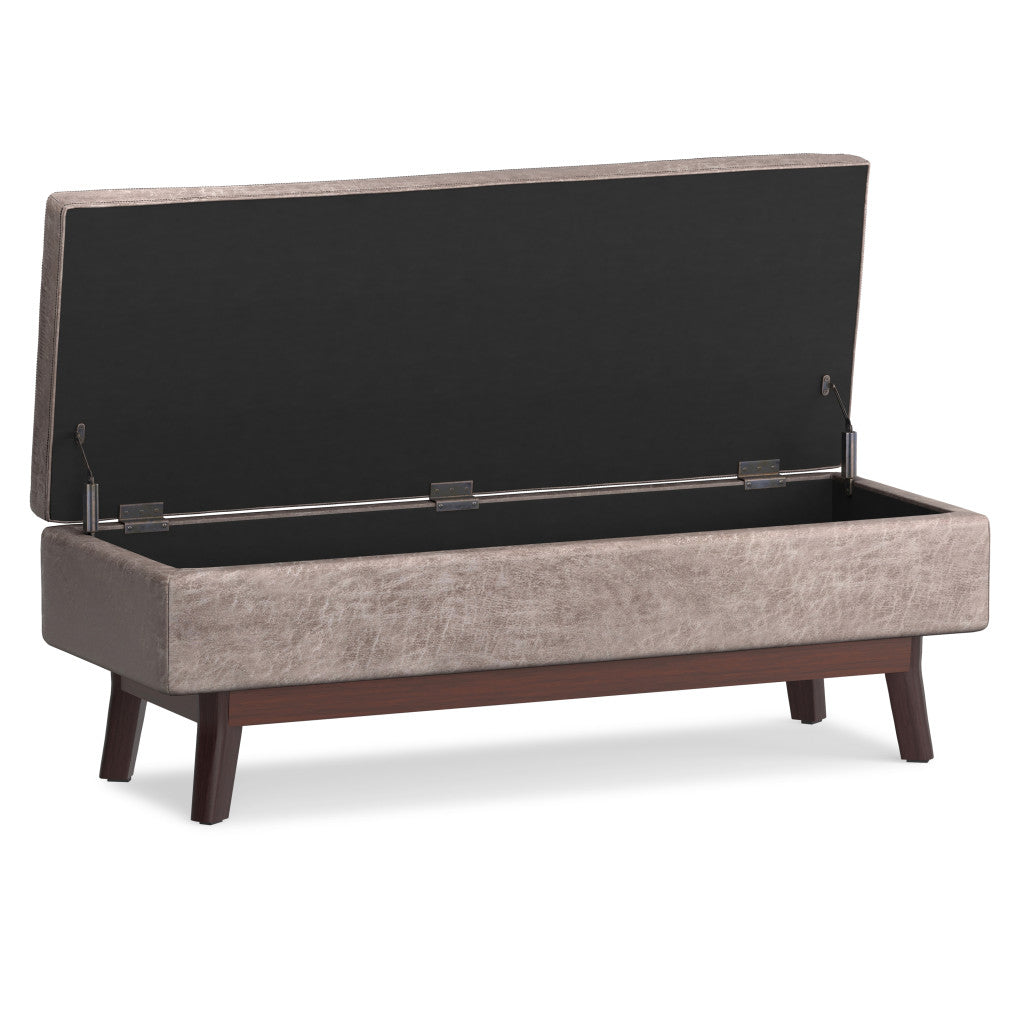 48" Gray and Brown Leather Cocktail Ottoman With Storage