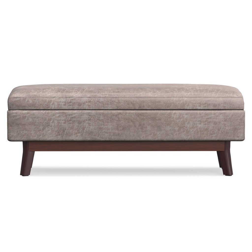 48" Gray and Brown Leather Cocktail Ottoman With Storage