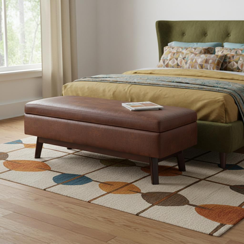 48" Brown Leather Cocktail Ottoman With Storage