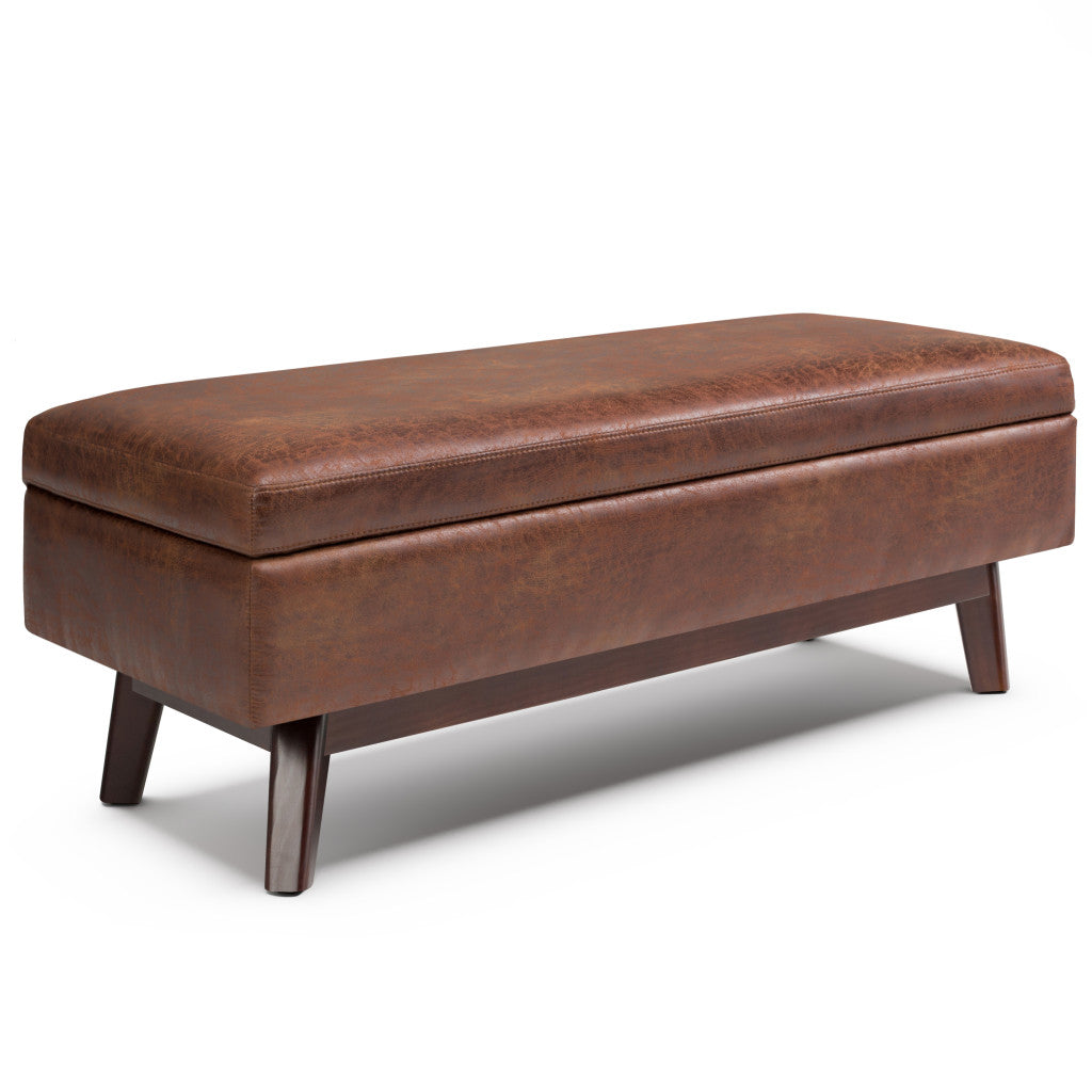 48" Brown Leather Cocktail Ottoman With Storage