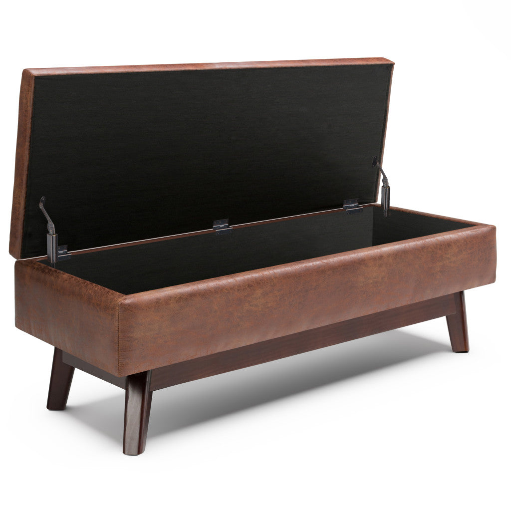 48" Brown Leather Cocktail Ottoman With Storage